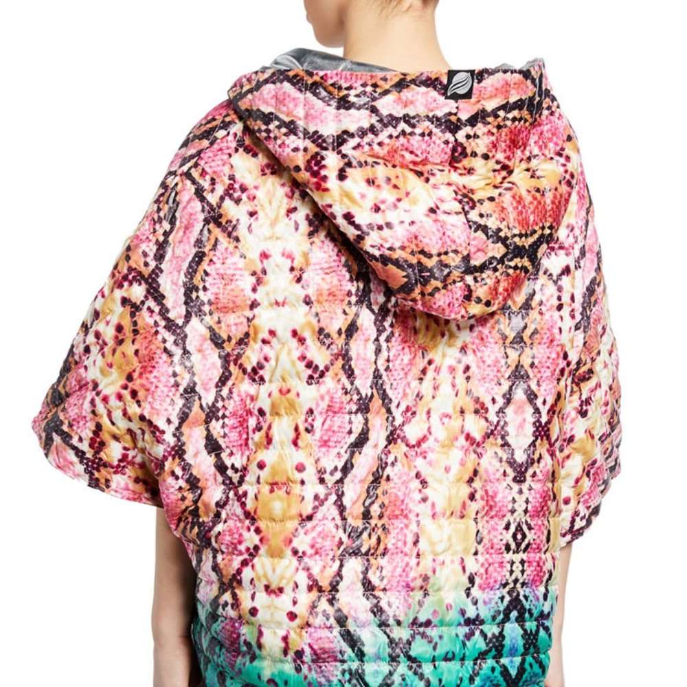 Think Royln The Heroine Oversized Quilted Python-Print Down Poncho Puffy XS/S - Picture 9 of 9